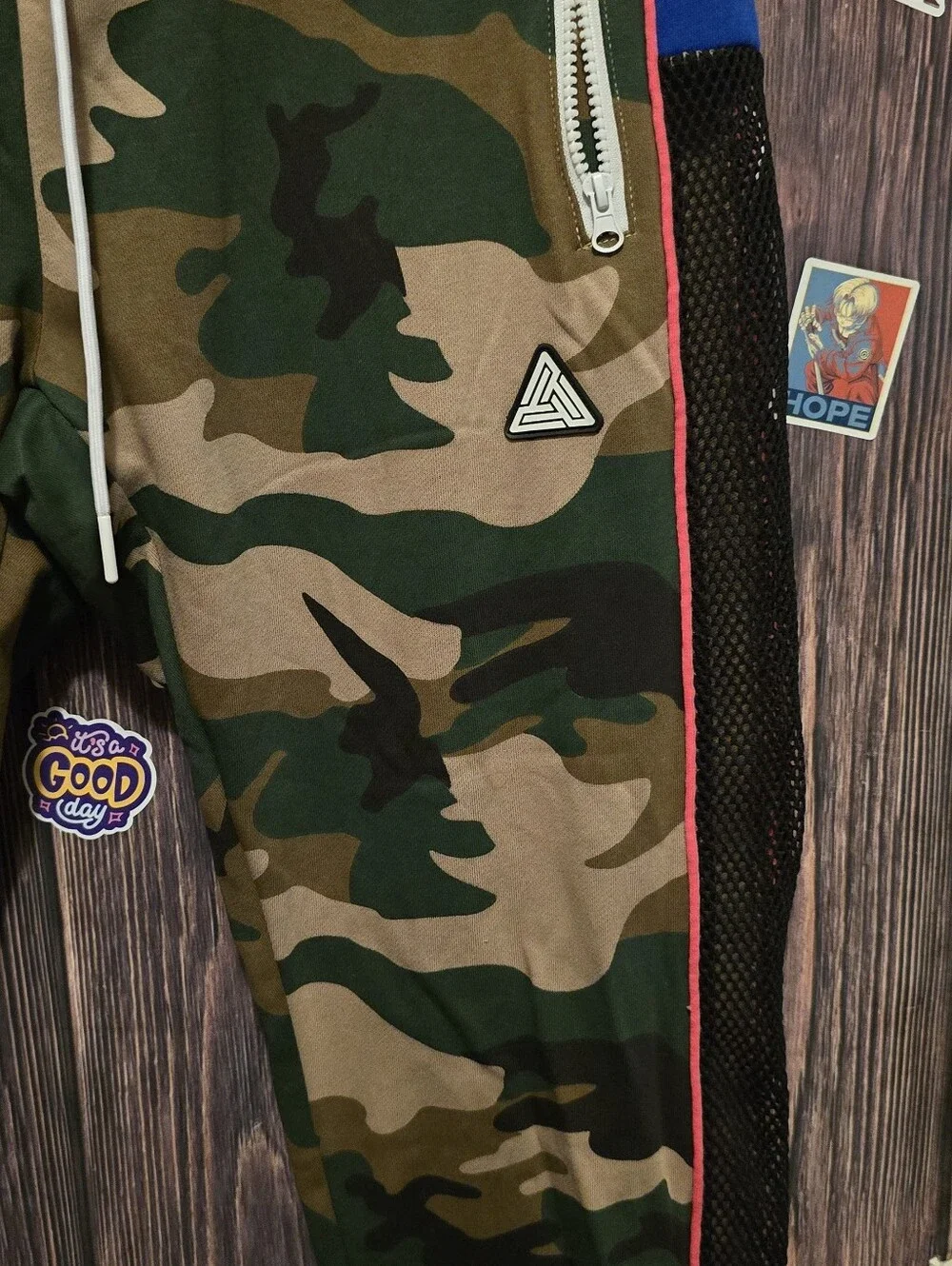 Black Pyramid camo Joggers with Contrast Panels and Zipper Pockets